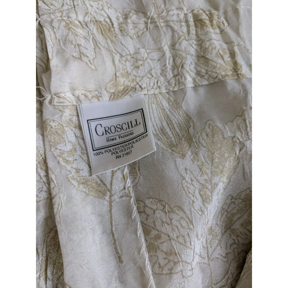 Vintage Croscill Sheer Curtain Panel Pair 84 x 45 Ivory & Gold Leaves Rod Pocket
